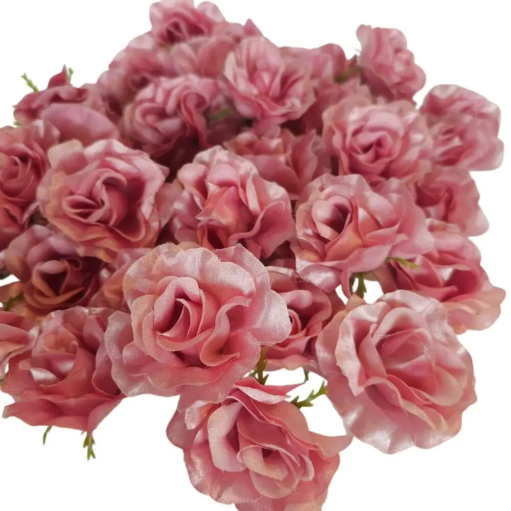 100 Pink Satin Rose Heads Stemless Wedding Floral Craft DIY 2.5in Flowers